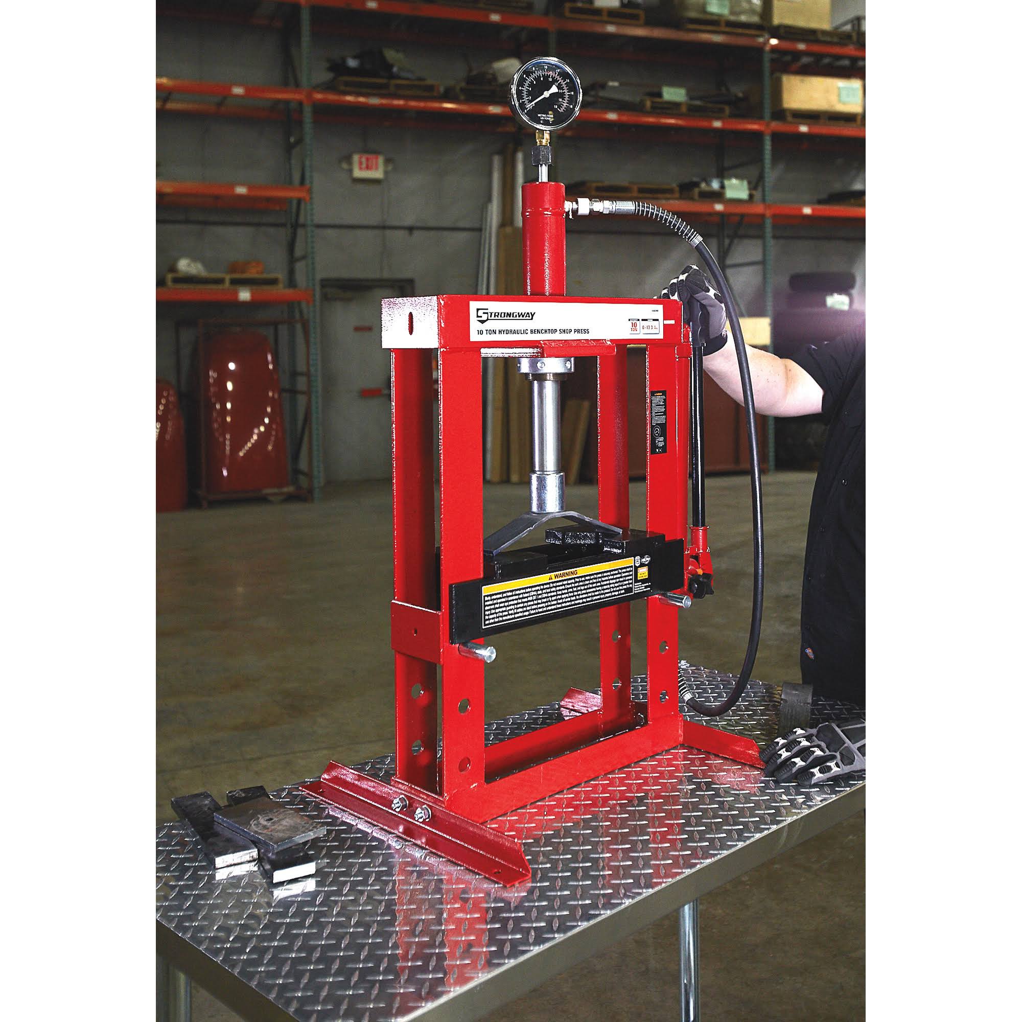 Strongway Benchtop 10-Ton Hydraulic Shop Press with Gauge NTY10003