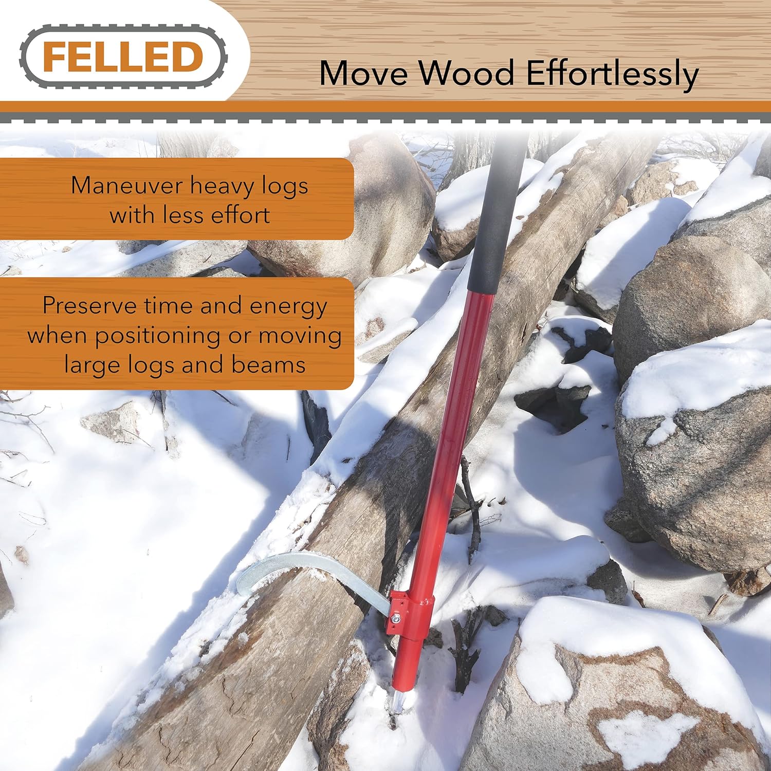 Felled Log Peavey with Moving Hook - 48in Log Roller with Aluminum Handle to Roll and Separate Logs 8 to 32 Inches Dense