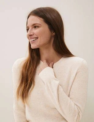 Marks u0026 Spencer Pure Cashmere Textured Jumper - Oatmeal Mix - US 10