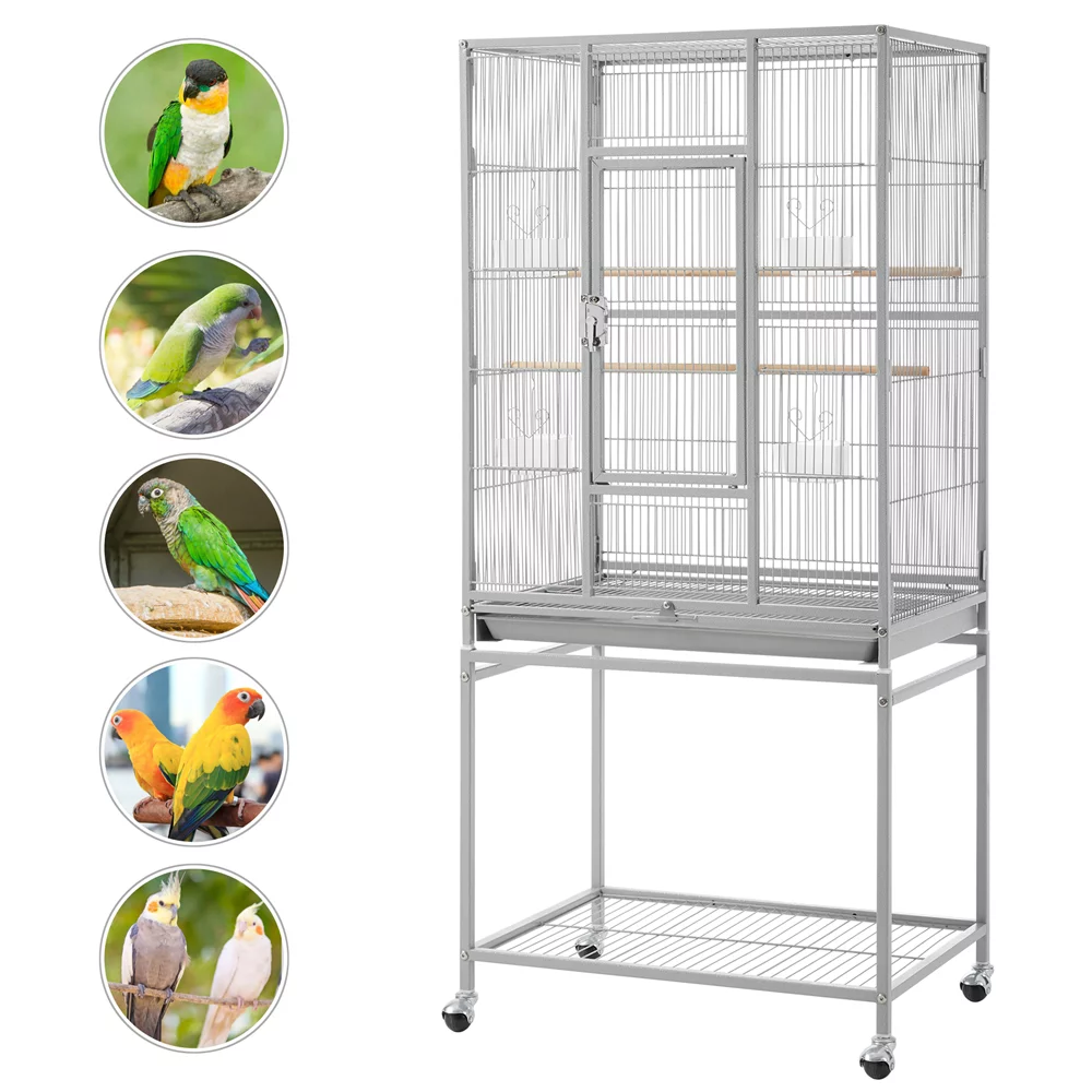Alden Design 54" Metal Rolling Bird Cage with Detachable Stand, Light Gray - Curated Treasures Market
