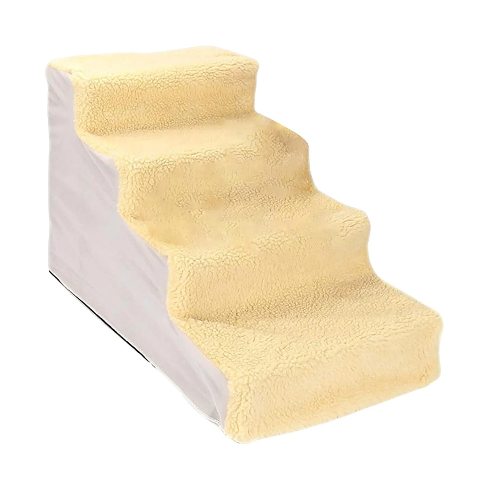 Portable Dog Stairs Ladder Ramp Warm Cover Non Slip Detachable Climbing Washable Stairs Step Pet Supplies for High Bed Indoor , Yellow