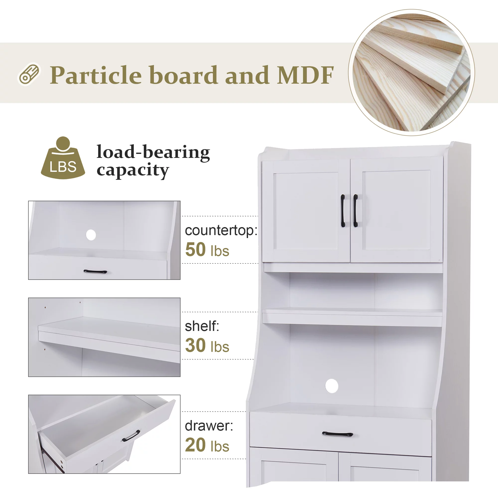 Bellemave 71" Kitchen Pantry Storage Cabinet, Wood Freestanding Hutch Cabinet with Doors and Adjustable Shelves,White - Curated Treasures Market
