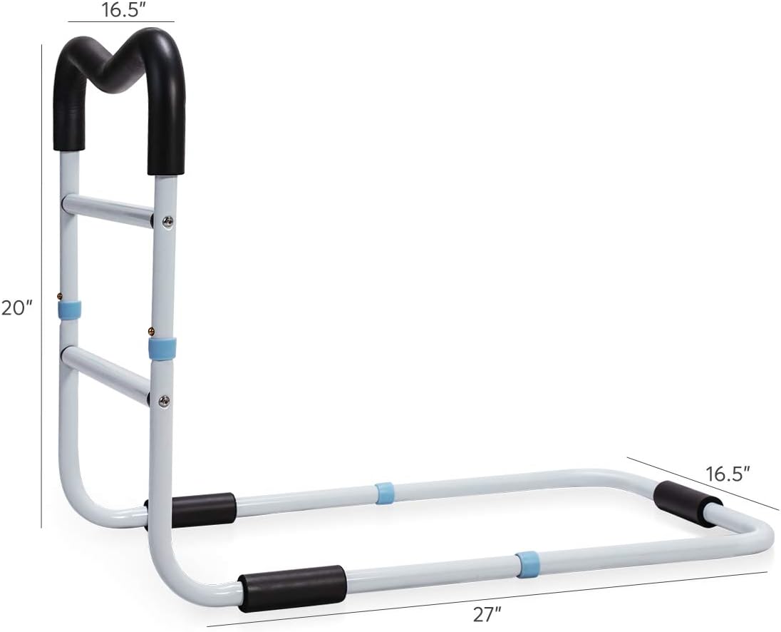 OasisSpace Bed Rail for Seniors, Medical Bed Assist Bar with Storage Pocket and Fall Prevention Safety Hand Guard Grab Bar for Elderly, Handicap- Fit King, Queen, Full, Twin Pack of 2
