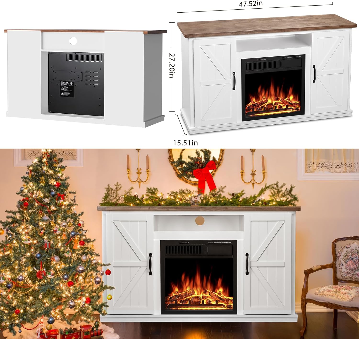 Xbeauty 47" Fireplace Mantel Wood Surround Firebox Fireplace Tv Stand Freestanding Corner Fireplace Heater Infrared Quartz Heater Adjustable Led Flame, Remote Control