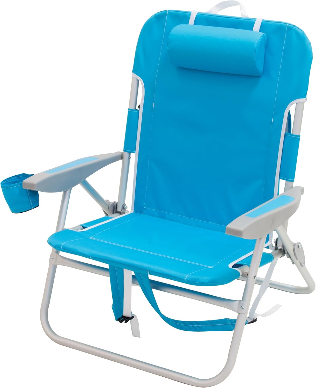 Rio Beach Big Boy 4-Position 13" High Seat Backpack Beach or Camping Folding Chair, Turquoise & Rio Beach lace-up Suspension Folding Backpack Beach Chair, Light Blue