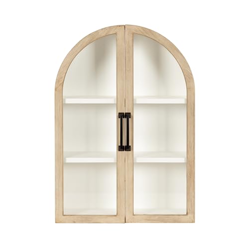 Kate and Laurel Arcott Modern Arch Wall Cabinet, 21 x 8 x 30, Natural Wood and White, Transitional Arched Cabinet for Use as Over-The-Toilet Storage or Living Room Storage Cabinet