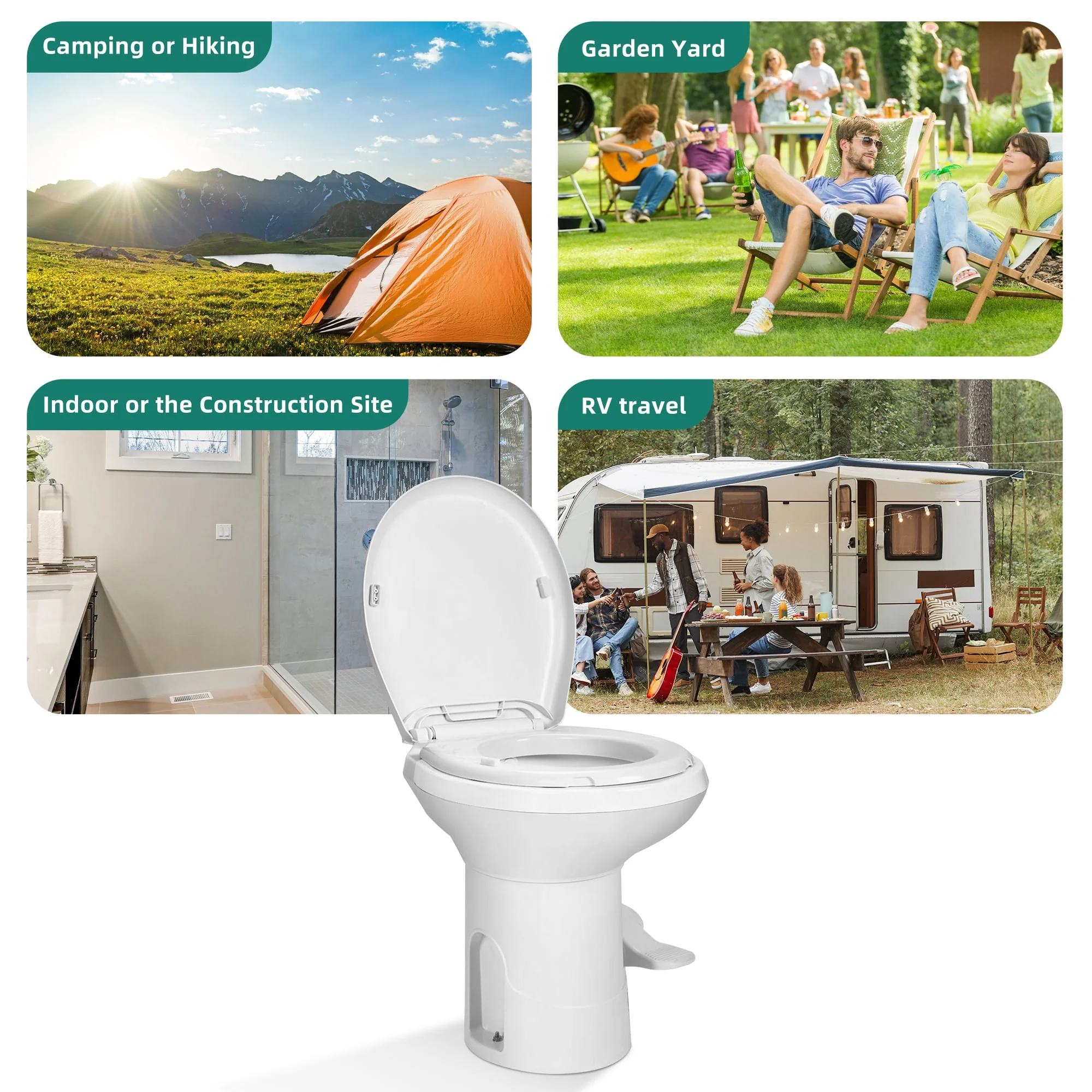 Dextrus RV Toilet with Pedal Flush, 6.6 Gallon Gravity Flush Toilet High Profile with Hand Sprayer