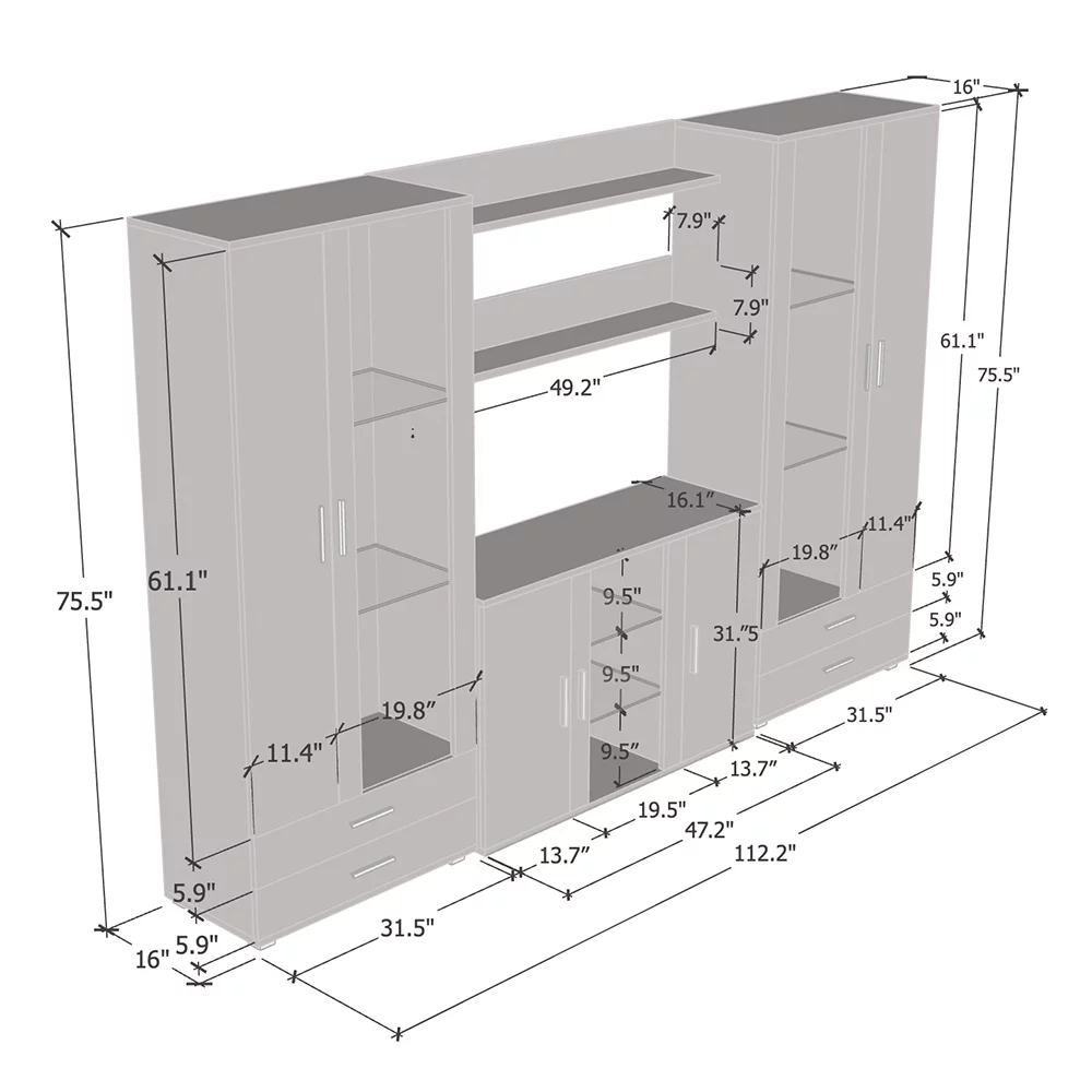 Soho 10 Modern Wall Unit Entertainment Center with 16 Color LED Lights