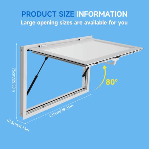 Concession Window, 36" x 36" Aluminum Alloy Food Truck Service Window with 4 Screen Windows & Awning Door & Drag Hook, Up to 80 Degrees Serving Window for Food Truck Concession Trailer