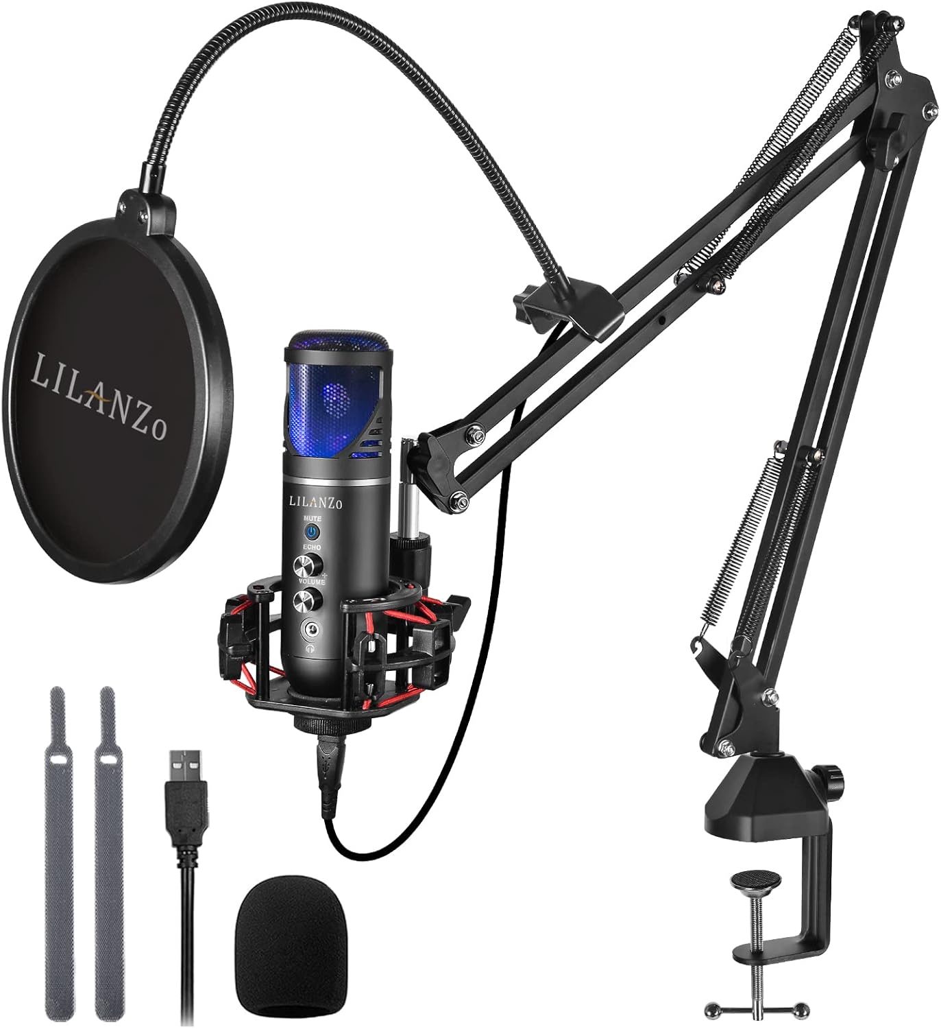 USB Condenser Microphone Cardioid Microphone Kit Plug and Play Streaming Podcast Professional Mic Kit for Karaoke, YouTube, Voice Over, Gaming Pack of 2