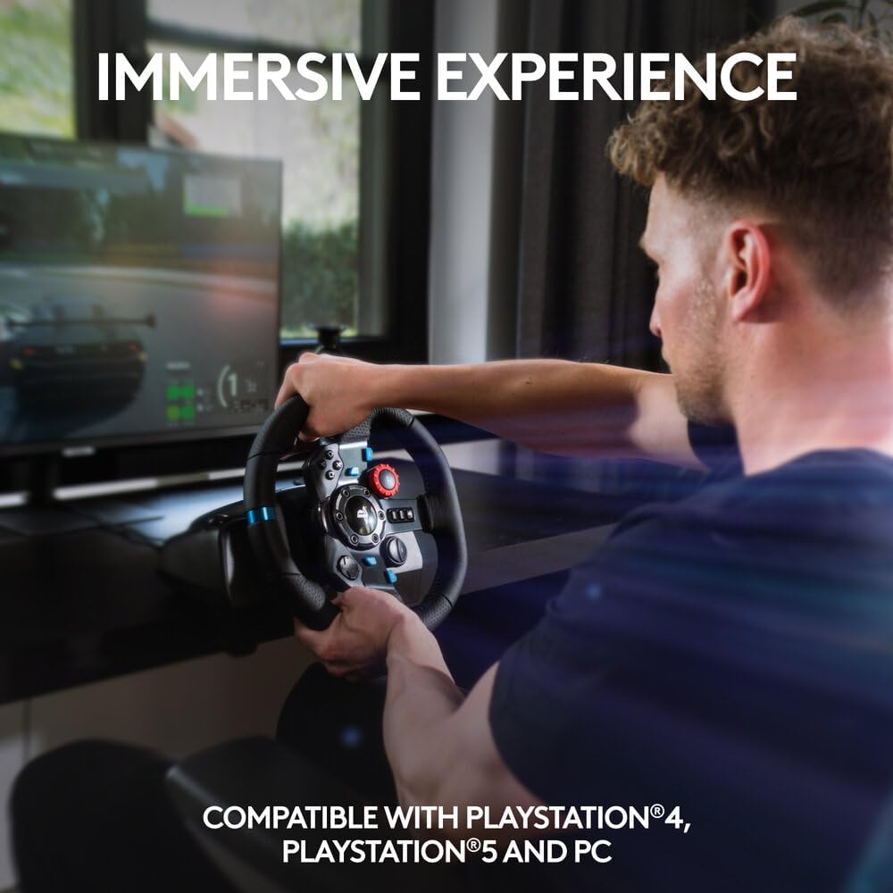 Logitech G29 Driving Force Racing Wheel and Floor Pedals, Real Force Feedback, Stainless Steel Paddle Shifters, Leather Steering Wheel Cover, Adjustable Floor Pedals, UK-Plug, PS4/PS3/PC/Mac – Black