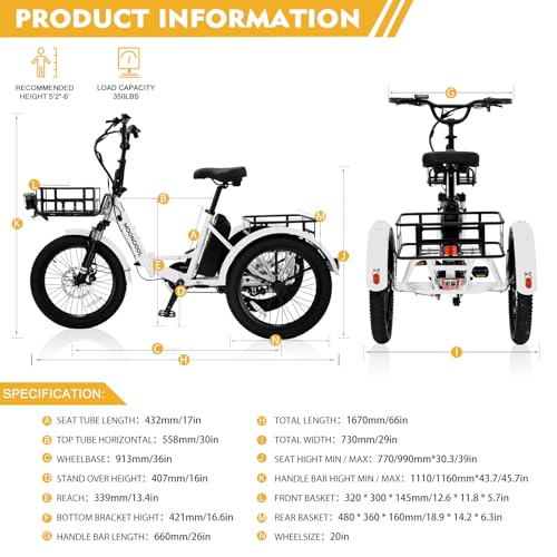 Electric Trike, Electric Tricycle for Adults, 20" Folding 3 Wheels Electric Bicycle Bikes, 48V 500W Motorized Electric Ebike with Aluminum Frame, Removable Battery and Basket