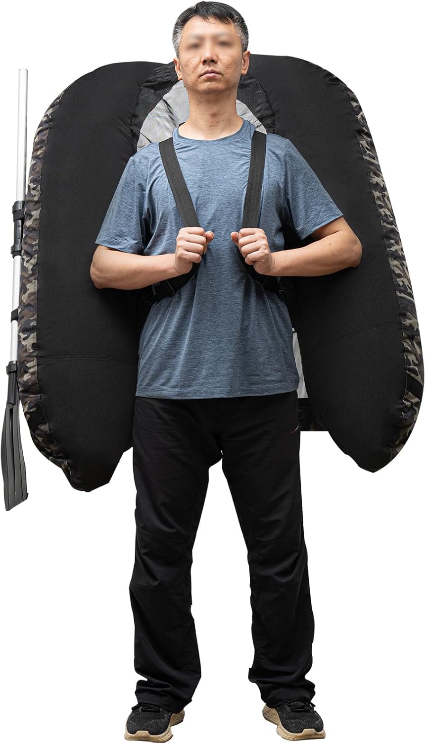 Inflatable Kayak Set, 1-Person Portable Inflatable Fishing Boat with Adjustable Shoulder Straps, Ergonomic High-Back Seat, Outdoor Fishing Boat for Lakes and Rivers, 286.6lbs Weight Capacity