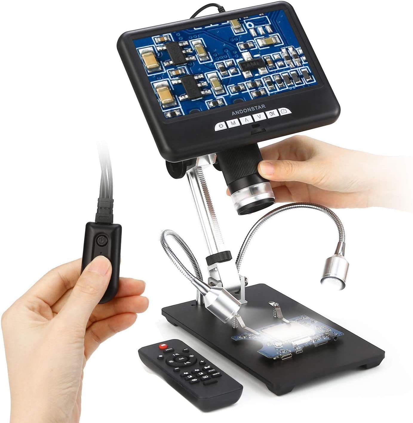 Andonstar AD207 Digital Microscope with 7-inch LCD Screen, PCB Soldering Tool and Phone Repair Instrument with 200X Magnification