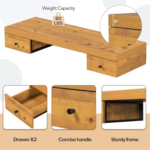 Floating Desk with Drawers - Floating Makeup Vanity with Wall Mounted Design and 2 Sliding Storage Drawers, Wall Mounted Desk with Wood Grain Decals, Floating Table for Wall (Natural)