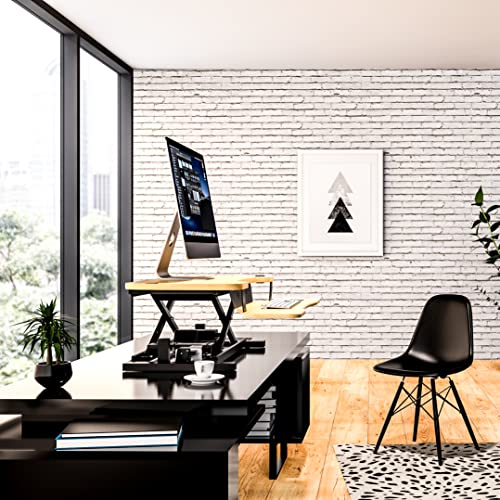 VERSADESK Electric Standing Desk Converter, 36 Inch PowerPro Height Adjustable Sit Stand Desktop Riser with Keyboard Tray, Built-in USB Charging Port, Holds 80 lbs, Push-Button Switch, Maple