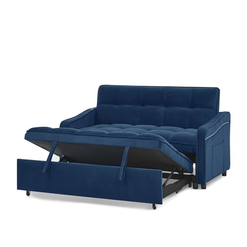 57.1" Convertible Sofa Bed, 3 in 1 Multi-Functional Lounge Chair Sleeper Loveseat , Pull Out Couch Guest Bed Futon Sofabed Sofacama with Adjustable Backrest and Side Pockets for Living Room Office