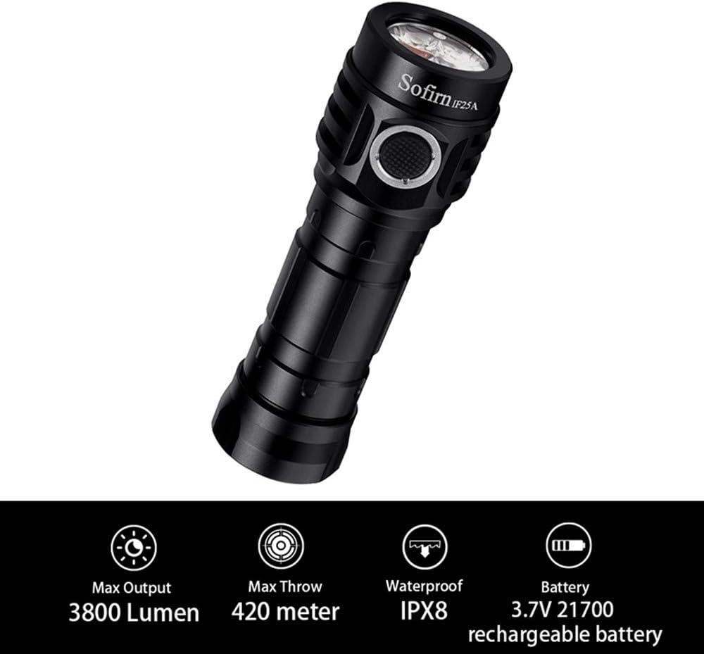 Sofirn IF25A Flashlight High Lumens with 3800 Lumens, Rechargeable Flashlight with 4x SST20 4000K LED 95 High CRI, Anduril UI 2, for Camping, Hiking, Fishing