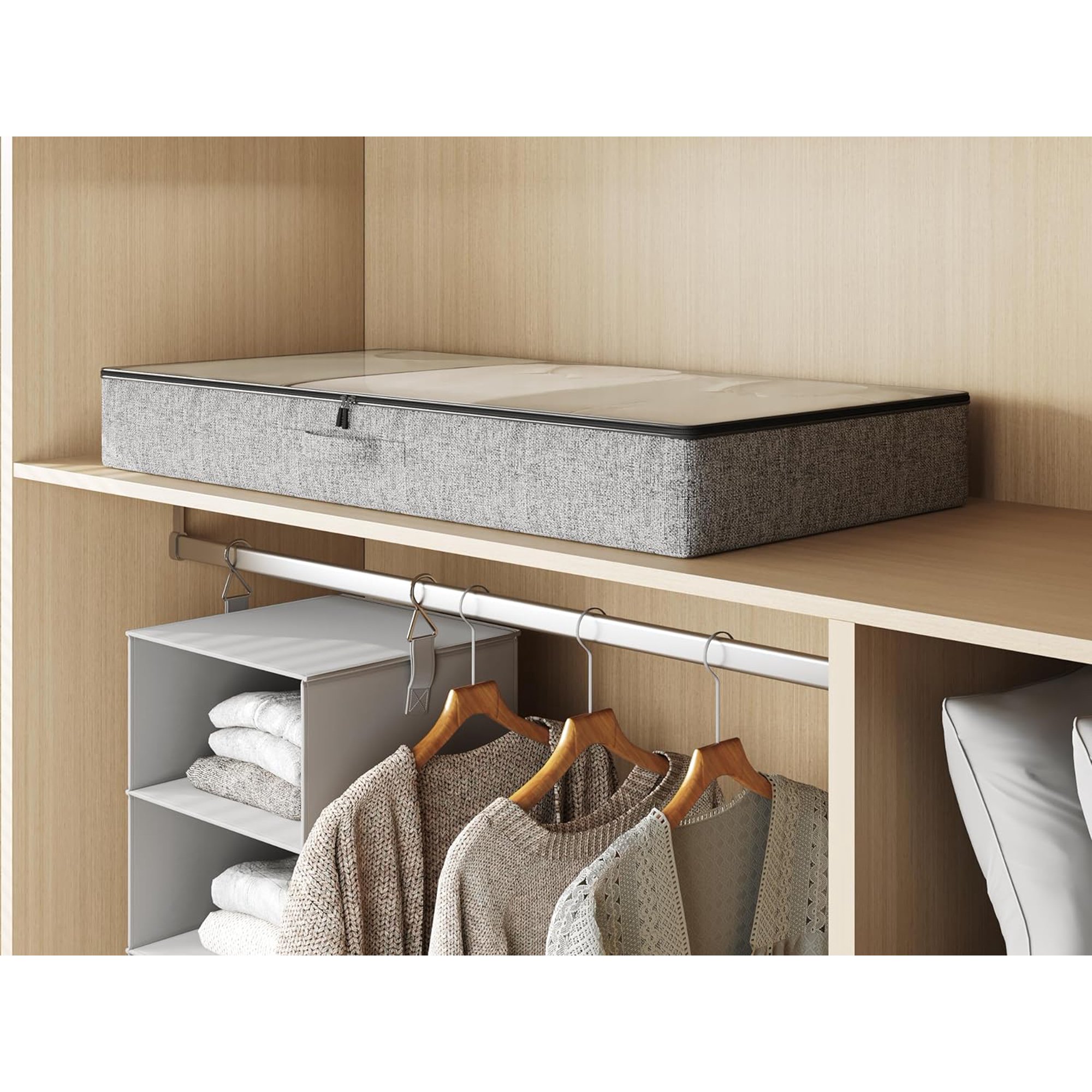 2-Pack Under Bed Storage Containers, 6 Inches Tall Underbed Clothes Storage Organizer Bin with Sturdy Sidewalls/Bottom, Underbed Storage Bins 2 Storage Thin Bins
