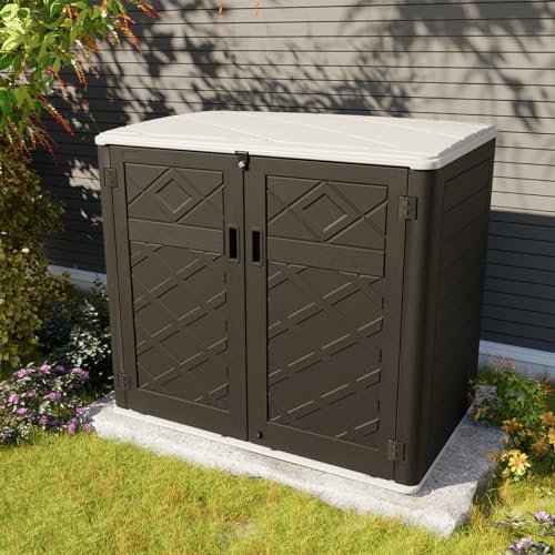 KINYING Horizontal Outdoor Storage Shed,47 Cu.ft Resin Outdoor Storage Cabinet Waterproof for Garden/Patio/Backyards