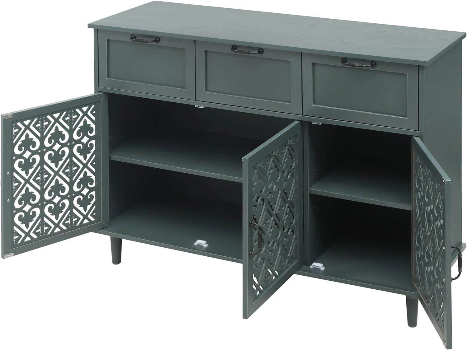 Sideboard Buffet Cabiet, Solid Wood Storage Cabiet With 3 Doors Ad 3 Drawers For Livig Room, Bedroom, Hallway, Etryway, Study, Dark Gree