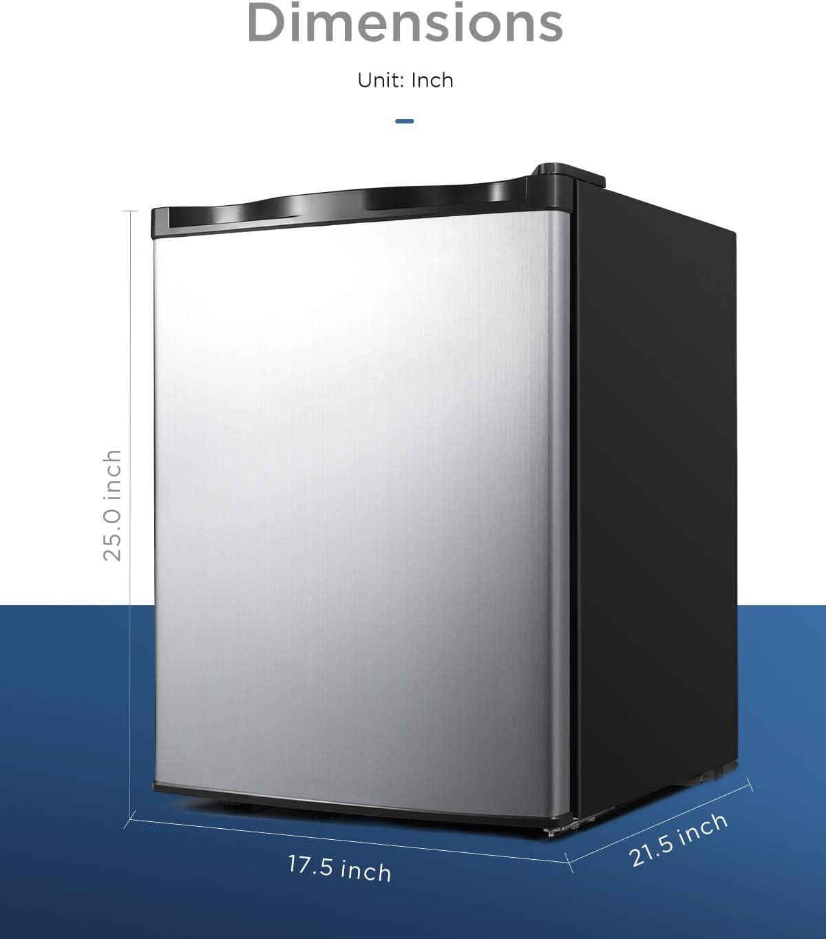Upright Freezer - Compact Reversible Single Door Table Top Mini Freezer - Free Standing Freezing Machine with Removable Shelf for Office Dorm/Living Room/Apartment (Stainless-steel, 2.1 cu.ft)