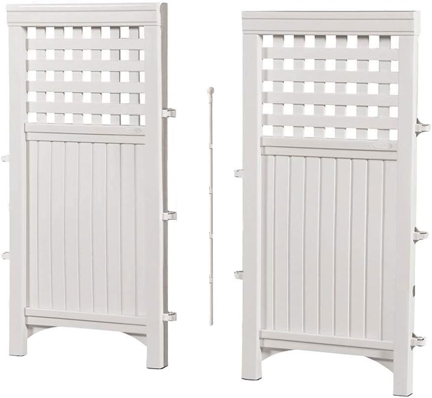Suncast Outdoor Patio Garden 8 Panel Yard Screen Enclosure Gated Fence, White