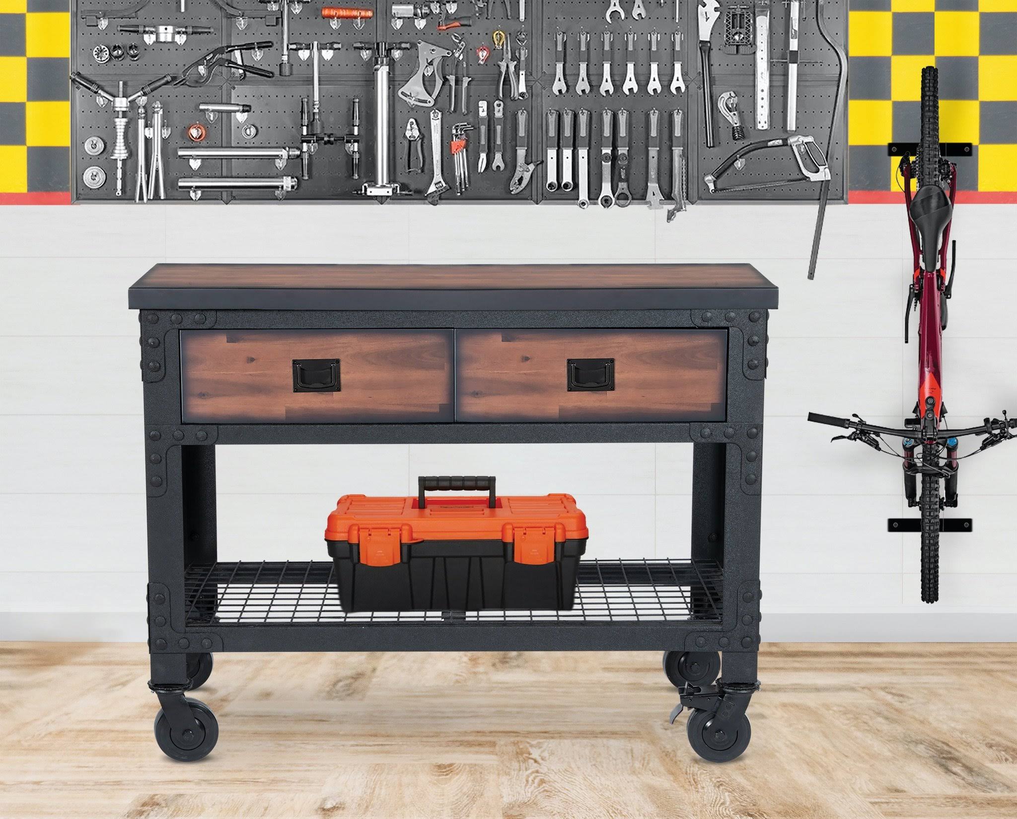 Duramax 48 in x 24 in. 2 Drawer Rolling Industrial Workbench with Wood Top