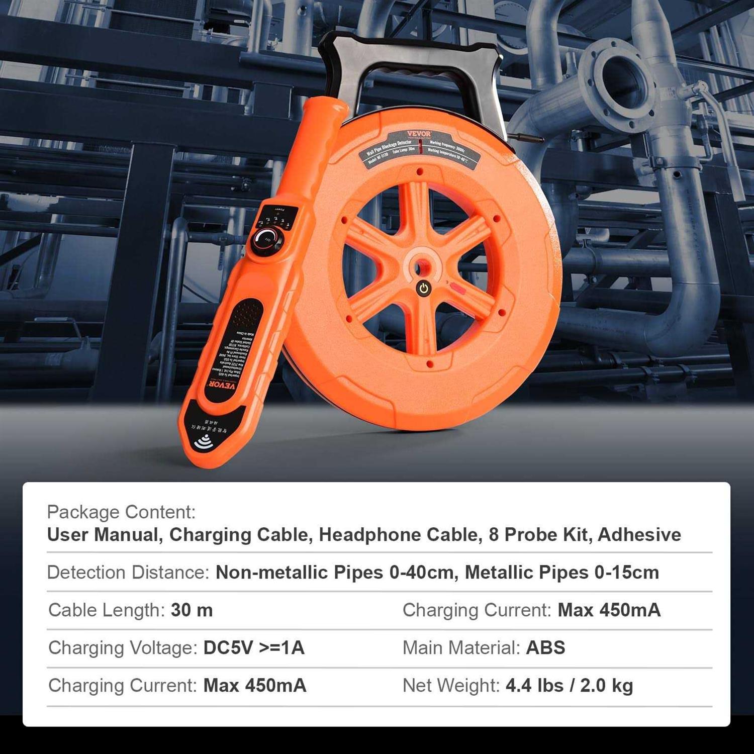 VEVOR Pipe Blockage Detector Locators 100ft/30m Waterproof for PVC Plastic Metal - Shop Hardware Tools Online Store