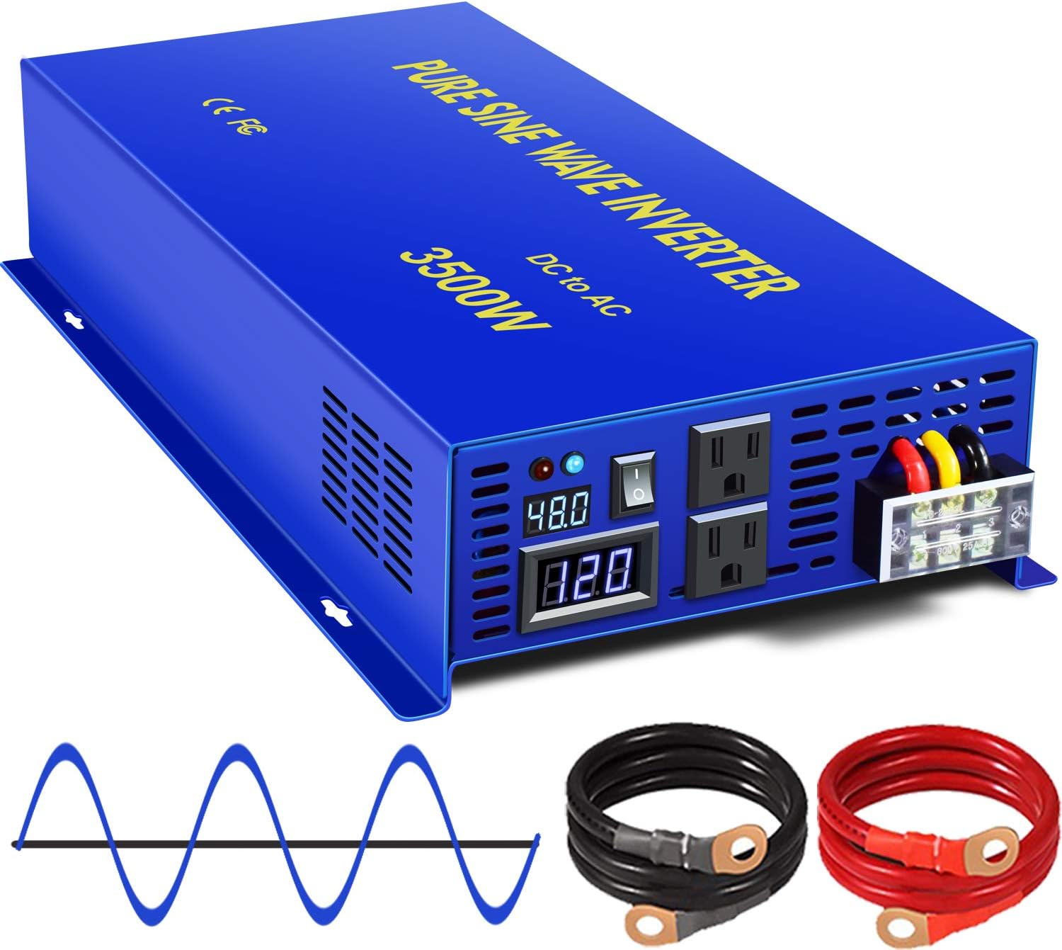 XYZ INVT Pure Sine Wave Inverter 4000 watt Power Inverter 48V to 110v 120V Surge 8000W Power Inverter for Truck RV Car Solar System. (4000W 48V)