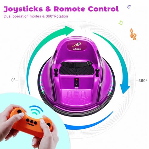 Bumper Car for Kids 12V with Remote Control Flashing Lights Music DIY Stickers for 1.5+ Baby Toddlers Children Electric Ride on Cars Vehicle Toys 66 LBS Weight Capacity, Passed ASTM Test (Purple)