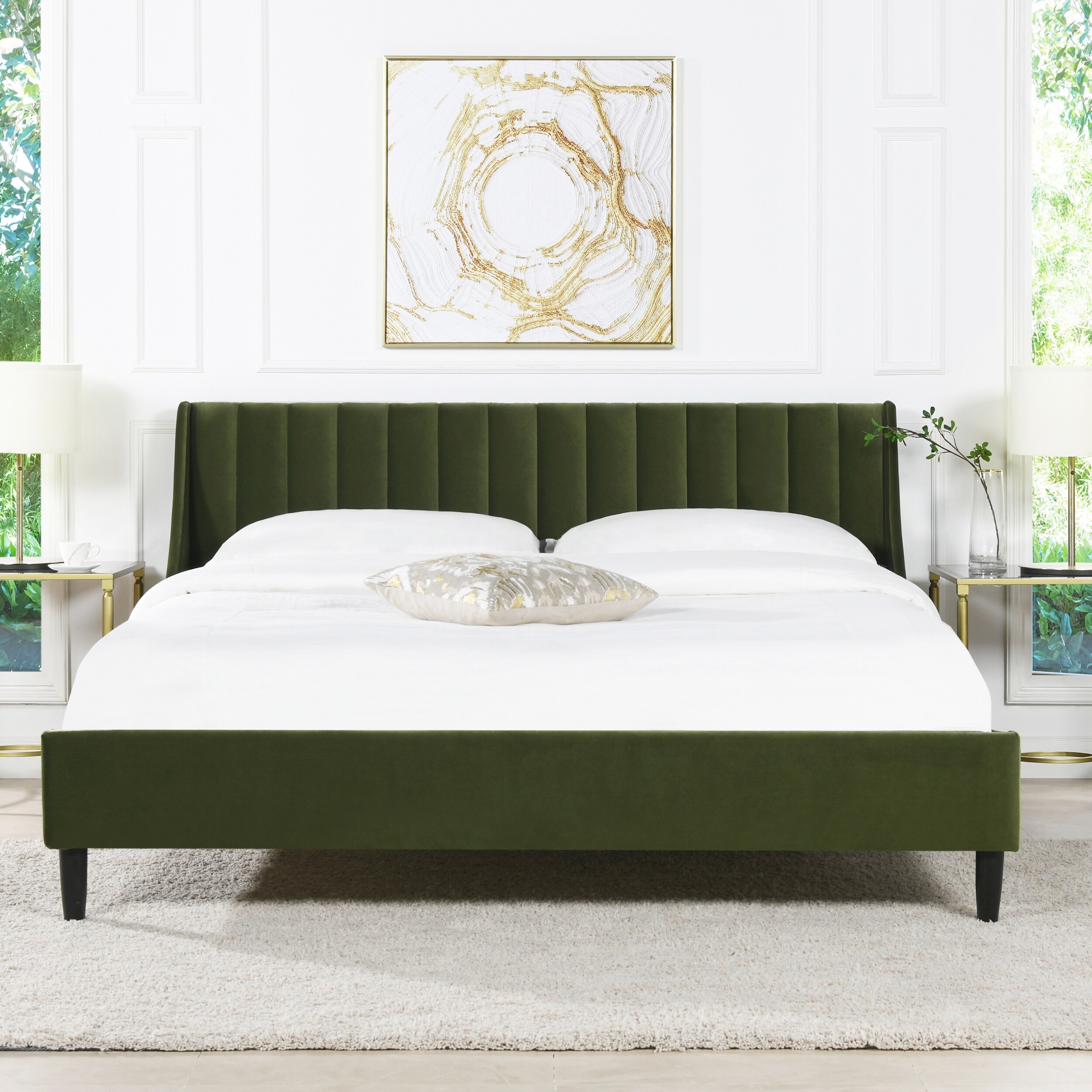 Jennifer Taylor Home Willow Performance Velvet Channel Tufted Platform Bed Olive Green King