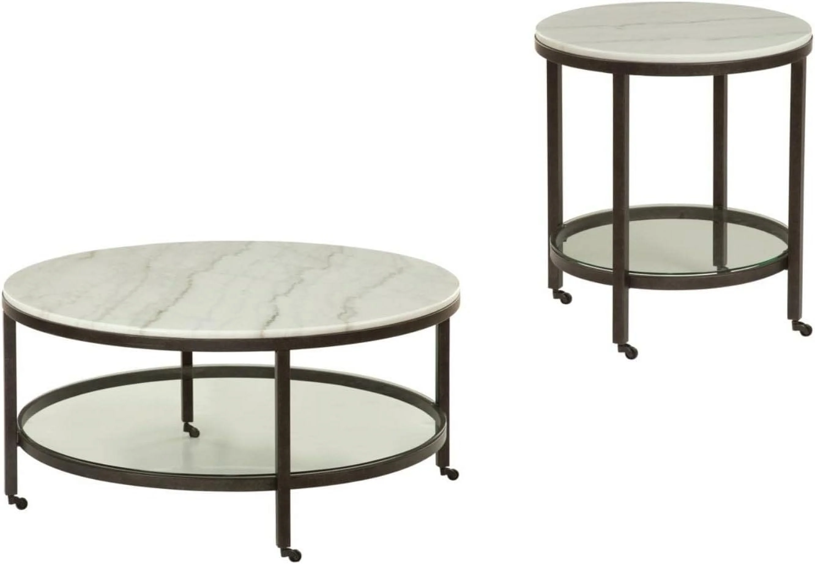 Whitman White Marble Round End Table