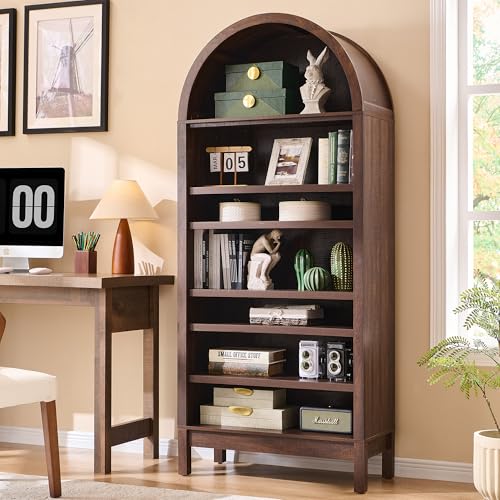 71" Tall Arched Bookshelf, 7 Tiers Arch Bookcase with Storage, Modern Farmhouse Book Shelf with Adjustable Shelves, Wood Bookshelf w/Open Display Shelves for Living Room, Office (Natural)
