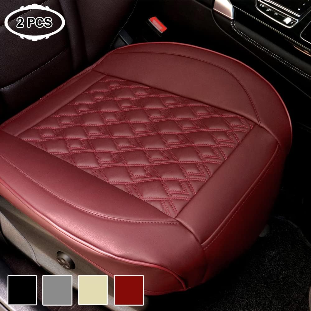 Rehakoo Car Seat Cover Protector Luxury PU Leather Front Bottom Car Seat Covers Works with 90% Vehicles (Sedan SUV Pickup Minivan) Anti-Slip, Full Wrapping Edge(Beige, 21.26 x 20.47Inches)