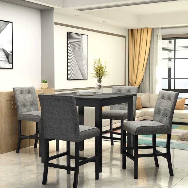 [Pre-sale]5-Piece Dining Set Wood Square Dining Room Table and Chairs Stools - Grey