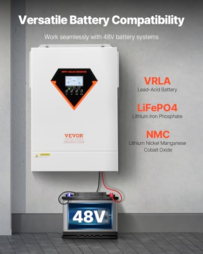 VEVOR Hybrid Solar Inverter, 6000W, All in One Pure Sine Wave Power Inverter Charger, 48V DC to 220/230V AC, with Built-in 120A MPPT Solar Controller, for Off-Grid System Lead Acid Lithium Battery