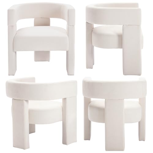 Shunzhi Modern Barrel Accent Chair Linen Upholstered Living Room Accent Chair with Open Back/Arms Comfy Side Chair Single Sofa Chair for Living Room/Bedroom/Reading, Beige