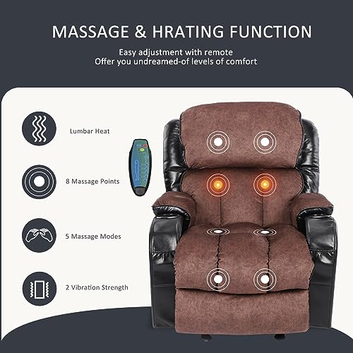 INMOZATA Recliner Chair with Massage and Heat Manual Breathable Leather Massage Rocker Recliner Chair for Adults Comfy Lazy Boy Recliner Sofa for Living Room Home Theater with Cup Holder, Black