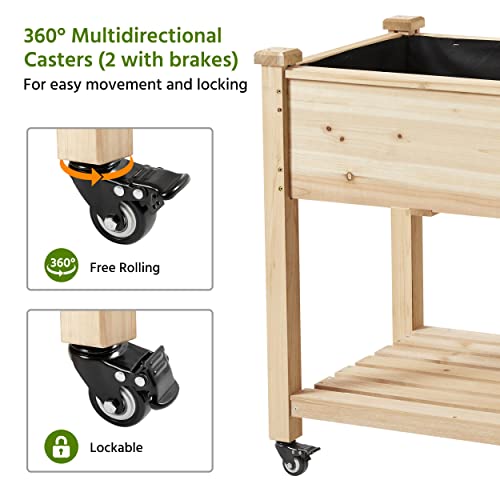 Yaheetech 42x23x33in Wooden Raised Garden Bed with Wheels Horticulture Flower Planter Boxes Elevated Vegetables Growing Bed for Grow Herbs and Vegetables, 2 PCS