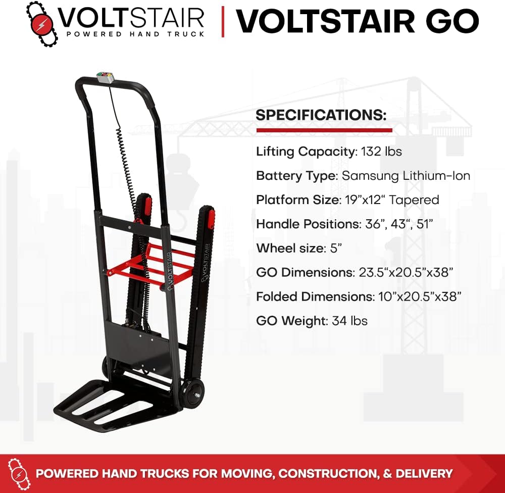 Voltstair GO Portable Electric Battery Powered Motorized Stair Climbing Hand Truck with 150lb. Lift Capacity