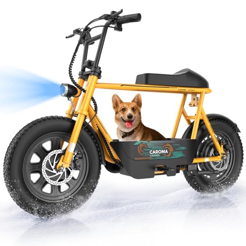 Caroma Peak 800W/1200W Electric Scooter with Seat, 16" All Terrain Fat Tire Electric Dirt Bike, Max 25/30Miles Ranges, Top Speed 20Mph, Electric Motorcycle Bicycle with Basket for Pets & Cargo