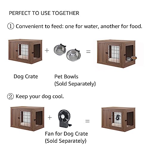 unipaws Furniture Style Dog Crate for Small Dogs, Cats, Min Pigs, Rabbit, Indoor Aesthetic Puppy Kennel, Modern Decorative Wood Wire Pet House Dog Cage, Pretty Cute End Side Table Nightstand, Grey