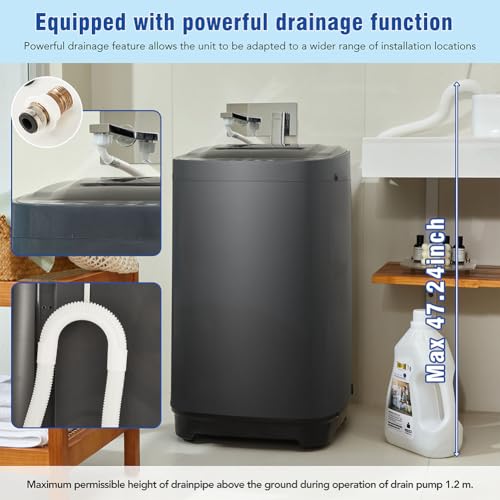 Fully Automatic Portable Washer, 18.31×18.50×31.10 Inch Portable Automatic Washing Machine With 15.4 LBs Capacity 10 Programs & 8 Water Levels For Apartment