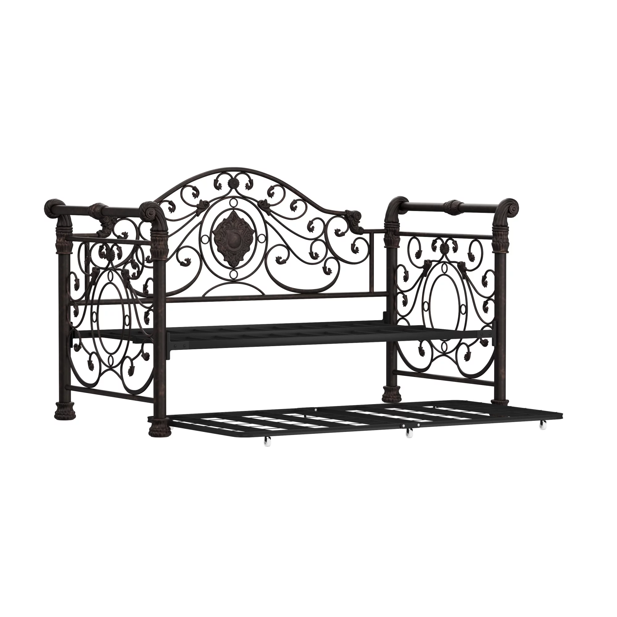 Hillsdale Furniture Mercer Vintage Metal Twin Daybed with Trundle, Antique Brown