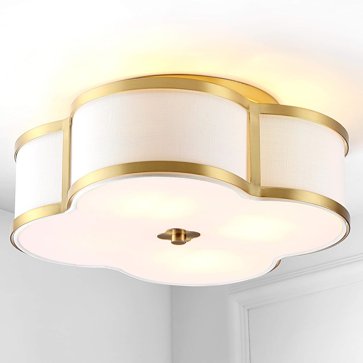 JONATHAN Y JYL9507B Quatrefoil Scalloped Shade Metal Classic LED Flush Mount, Glam Dimmable for Kitchen Hallway Bathroom, 2 Bulb, Brass Glod Pack of 2