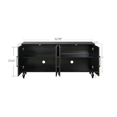 LUMISOL Sideboard Buffet Cabinet, Wooden Storage Cabinet with 4 Carved Flower Doors and Metal Handles, Retry Style Kitchen Sideboard, TV Stand Table for Living Room, Dining Room, Entryway, Natural
