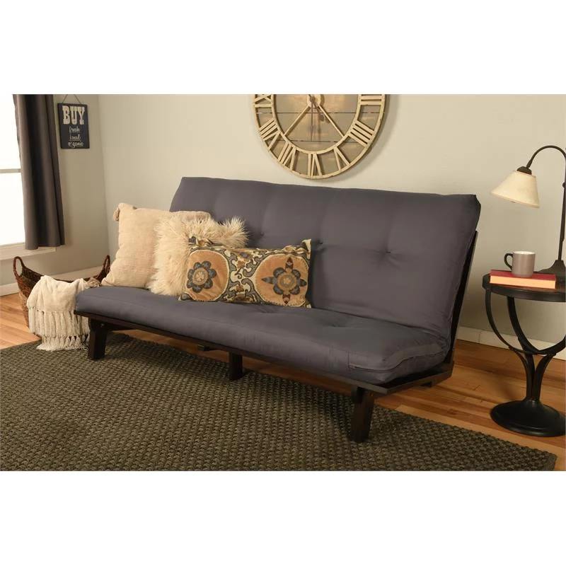 Kodiak Furniture Carson Wood Futon in Java Brown Finish with Twill Gray Mattress