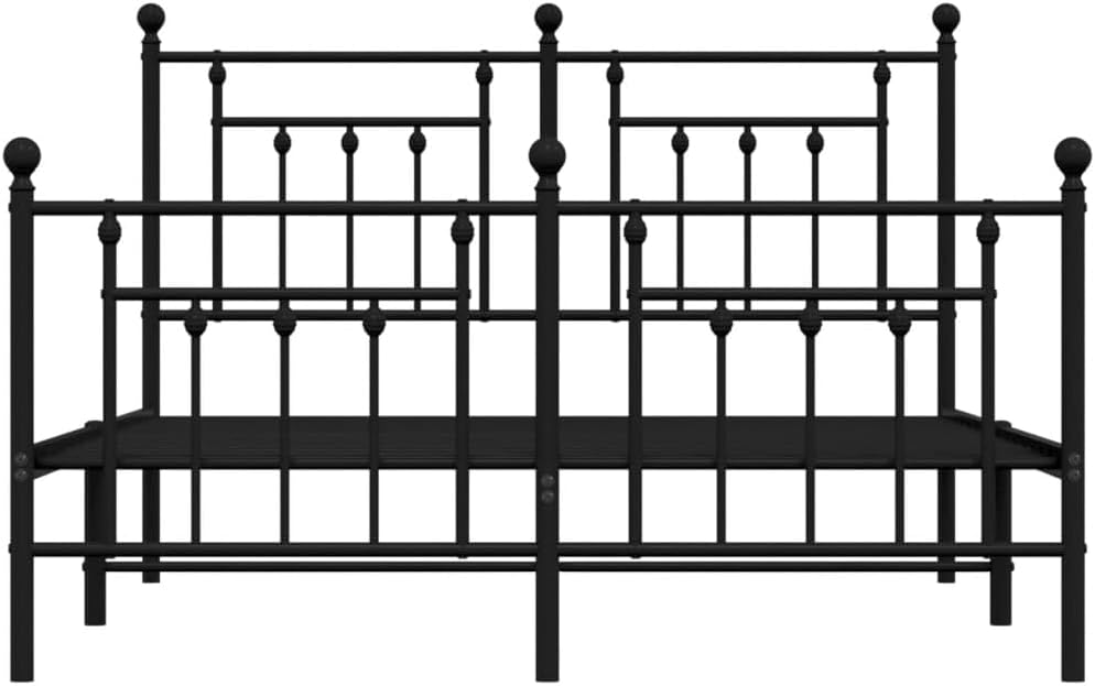 vidaXL Powder Coated Steel Bed Frame - Robust Black Metal Double Bed with Functional Headboard, Footboard and Extra Storage Space Beneath – Industrial Style