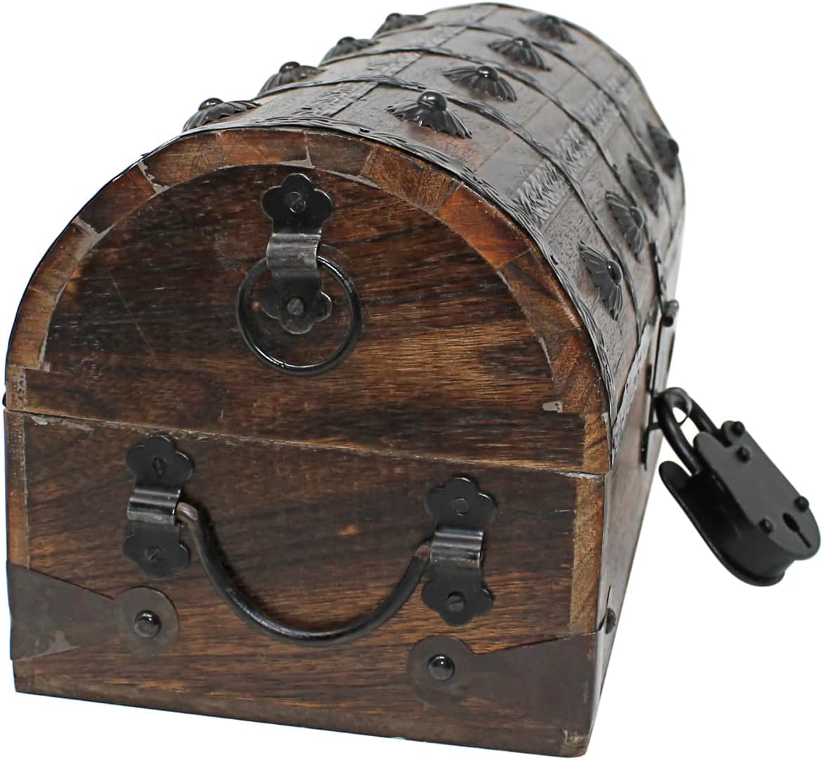 Nautical Cove Pirate Treasure Chest with Iron Lock and Skeleton Key - Storage and Decorative Box (X-Large 16 x 11 x 10.5)